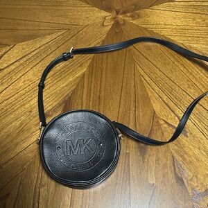 Michael Kors Black Round Embossed MK Leather Crossbody